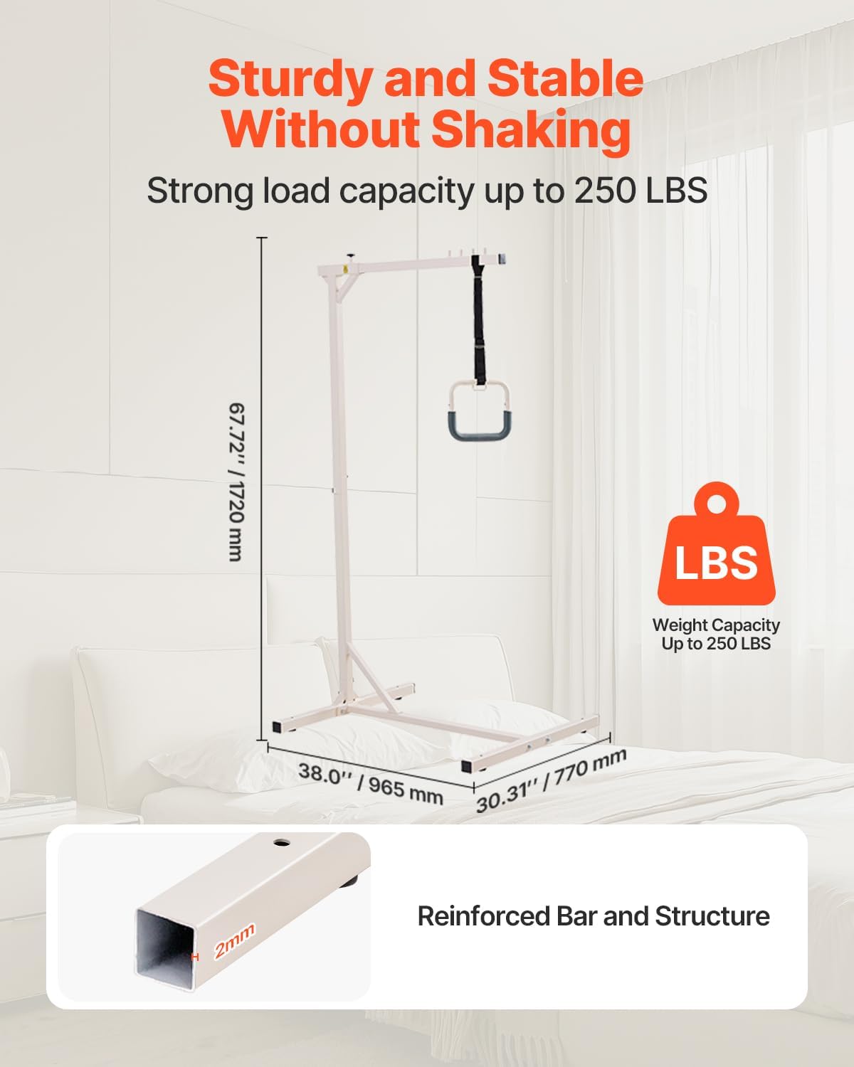 VEVOR Trapeze Bar for Bed Mobility, Heavy-Duty Steel Free Standing Trapeze Bar 250 LBS Weight Capacity, Hospital Bed Pull Up Assist for Elderly & Disabled, Ideal for Hospitals, Nursing Home, Home Care - Image 2