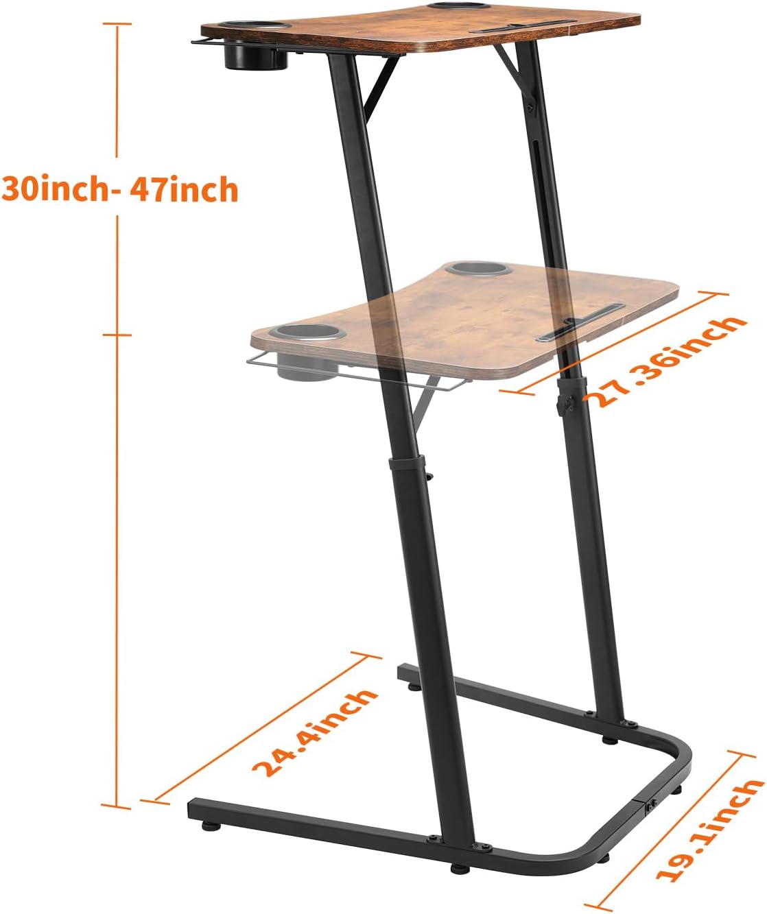 Treadmill Desk, Small Standing Desk for Walking Pad, 30-47 Inch Adjustable Height Walking Pad Stand for Treadmill, Portable Standing Table for Bike and Home Office Work - Brown - Image 8