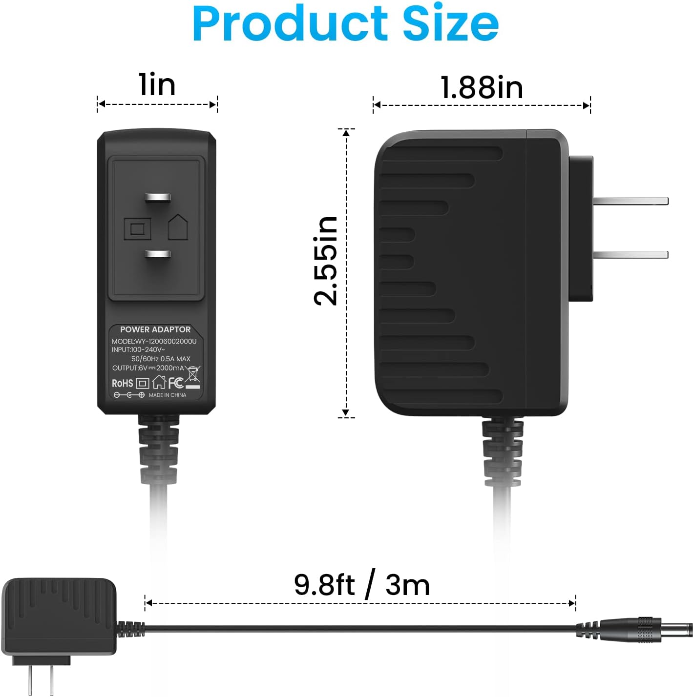 6V 2A Power Supply Adapter for ProForm Elliptical Smart Strider 480 490 500 600 LE, 390 395 475 510 E, 510EX, 400 700 Cardio Cross Trainer Exercise Bike Replacement Charger Cord (9.8 ft) - Image 4