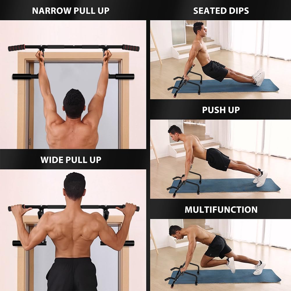 ONETWOFIT 2025 Upgrade Multi-Grip Pull Up Bar for Doorway - 460 lbs Heavy Duty Chin-Up Bar for Home Gym Exercise, Door Frame Pull Up Bar for Almost All Doors - Image 6