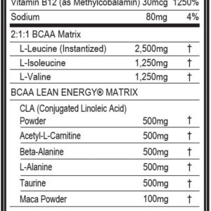 EVL BCAA Lean Energy Powder – Pre Workout Green Tea Fat Burner Support with BCAAs Amino Acids and Clean Energizers – Post Workout Recovery Drink for Lean Muscle Recovery – Cherry Limeade