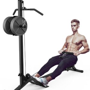BEKING Foldable Rowing Machine Adjustable LAT Pull Down and Low Row Cable Machine with High and Low Pulley Stations,2 in 1 Multi-Function Compact Rowing Machine for Home Gym Equipment