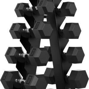 Hex Dumbbell Sets with Rack, 60-550 lb Rubber Encased Exercise & Fitness Dumbbells Set with Rack Option, Hand Weight for Strength Training, Weight Dumbbells