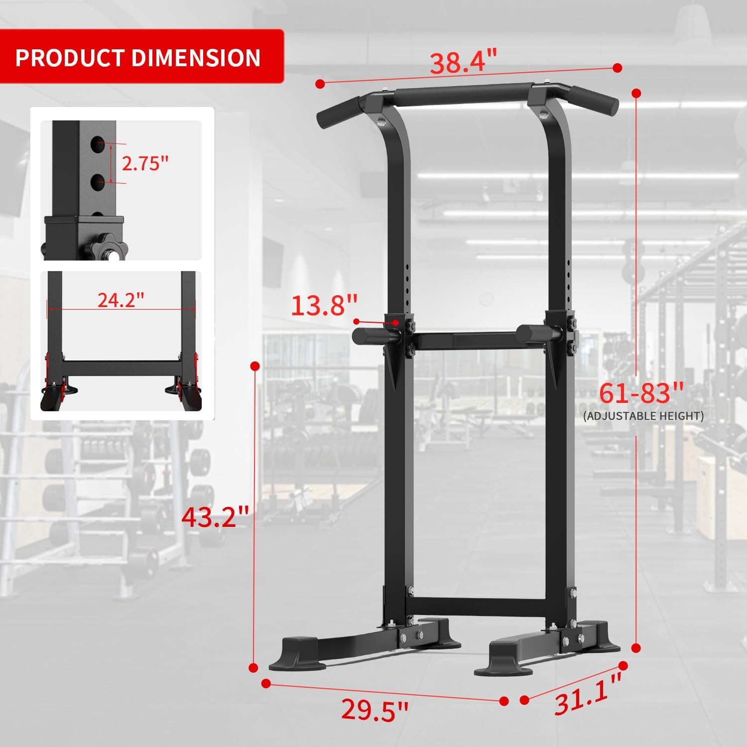ZENOVA Pull Up Bar Dip Bar Power Tower Workout Dip Station Height Adjustable Free Standing Chin Up Bar Home Gym Equipment 300LBS Weight Capacity - Image 7