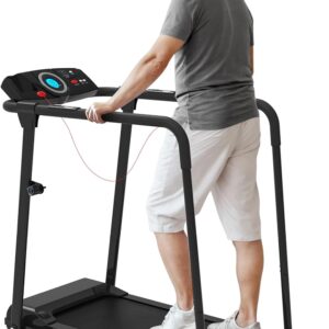 Redliro Treadmill for Seniors with Long Handrails – 300 lbs Capacity Walking Treadmill for Elderly with Cup Holder – Recovery Machine for Home Use with Clear, Non-Scrolling Display (Black)