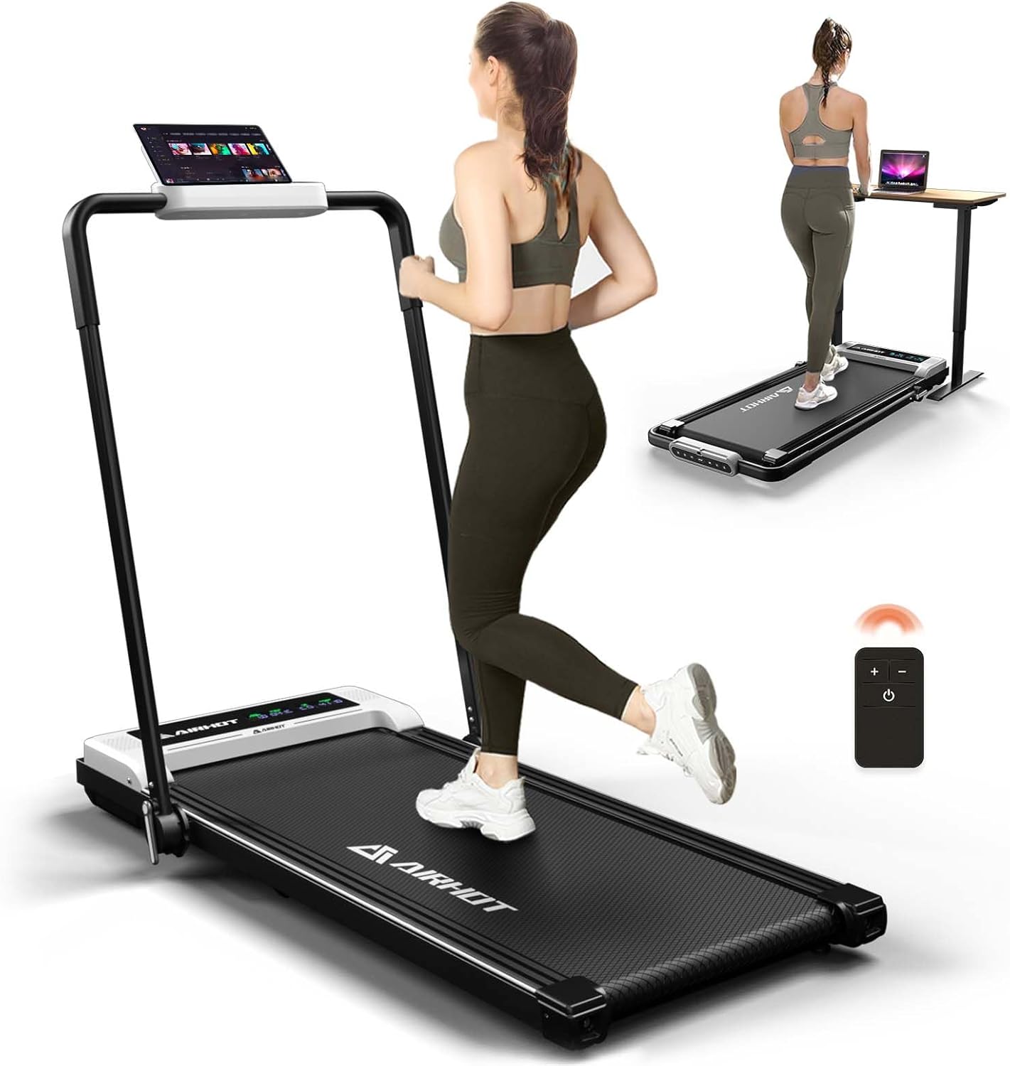 Walking Pad with Incline, 4 in 1 Under Desk Treadmill for Walking and Jogging, Portable Walking Treadmill with Remote Control Lanyard for Home, 2.5HP Low-Noise in LED Display