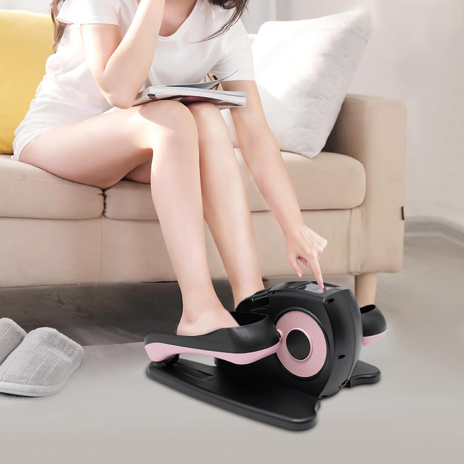 Under Desk Elliptical Machine, Under Desk Electric Elliptical Trainer Sitting Leg Foot Pedal for Seniors with Monitor, Remote Control and 5 Adjustable Speeds, 55lbs Capacity for Home Gym - Image 4