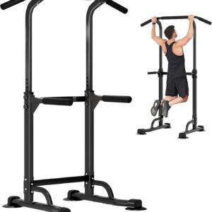 DlandHome Power Tower Pull Up Dip Station Multi-Function Fitness Equipment for Strength Training Adjustable Height Dip Stand for Home Gym