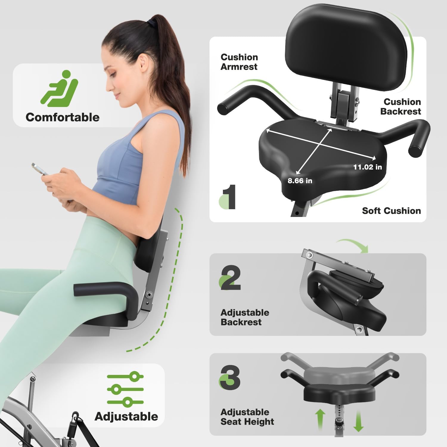 Exercise Bike, 5 in 1 Foldable Stationary Bike for Seniors, 16-Level Adjustable Magentic Resistance, Indoor Workout Bike with 330LB Capacity, Comfortable Seat Backrest X-bike - Image 4