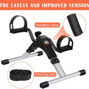 Under Desk Bike Pedal Exerciser, Upper & Lower Peddler Exerciser for Seniors with LCD Display, Fitness Folding Arm Leg Workout