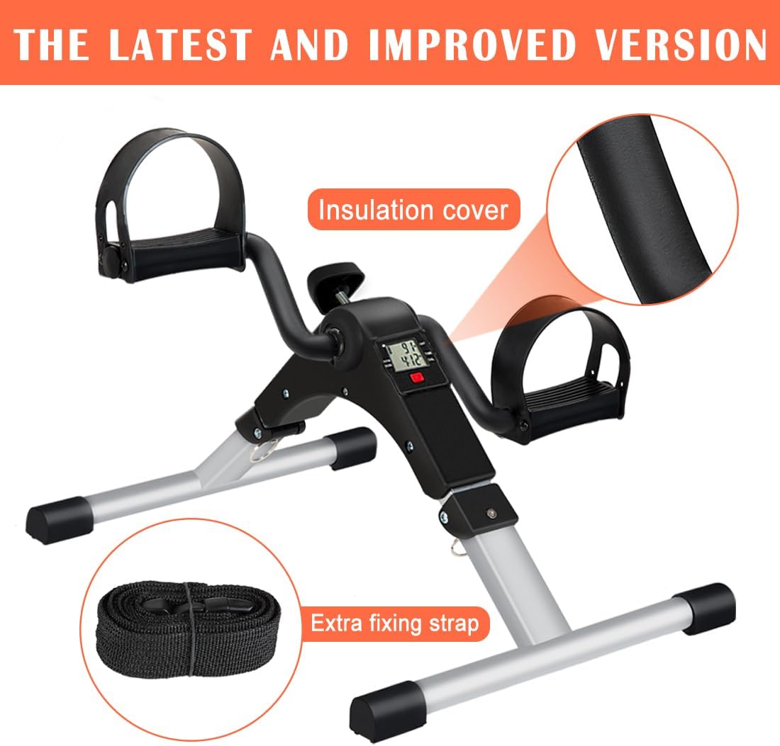 Under Desk Bike Pedal Exerciser, Upper & Lower Peddler Exerciser for Seniors with LCD Display, Fitness Folding Arm Leg Workout - Image 2