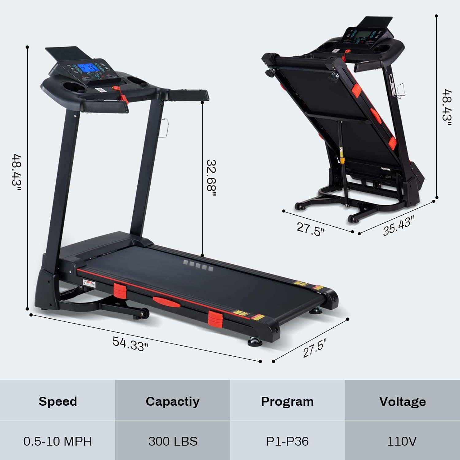 Treadmills for Home, 15% Auto Incline, 0.5-10 MPH, 18" Belt, 3 HP, 350lb Capacity, Foldable, Bluetooth App - Image 6