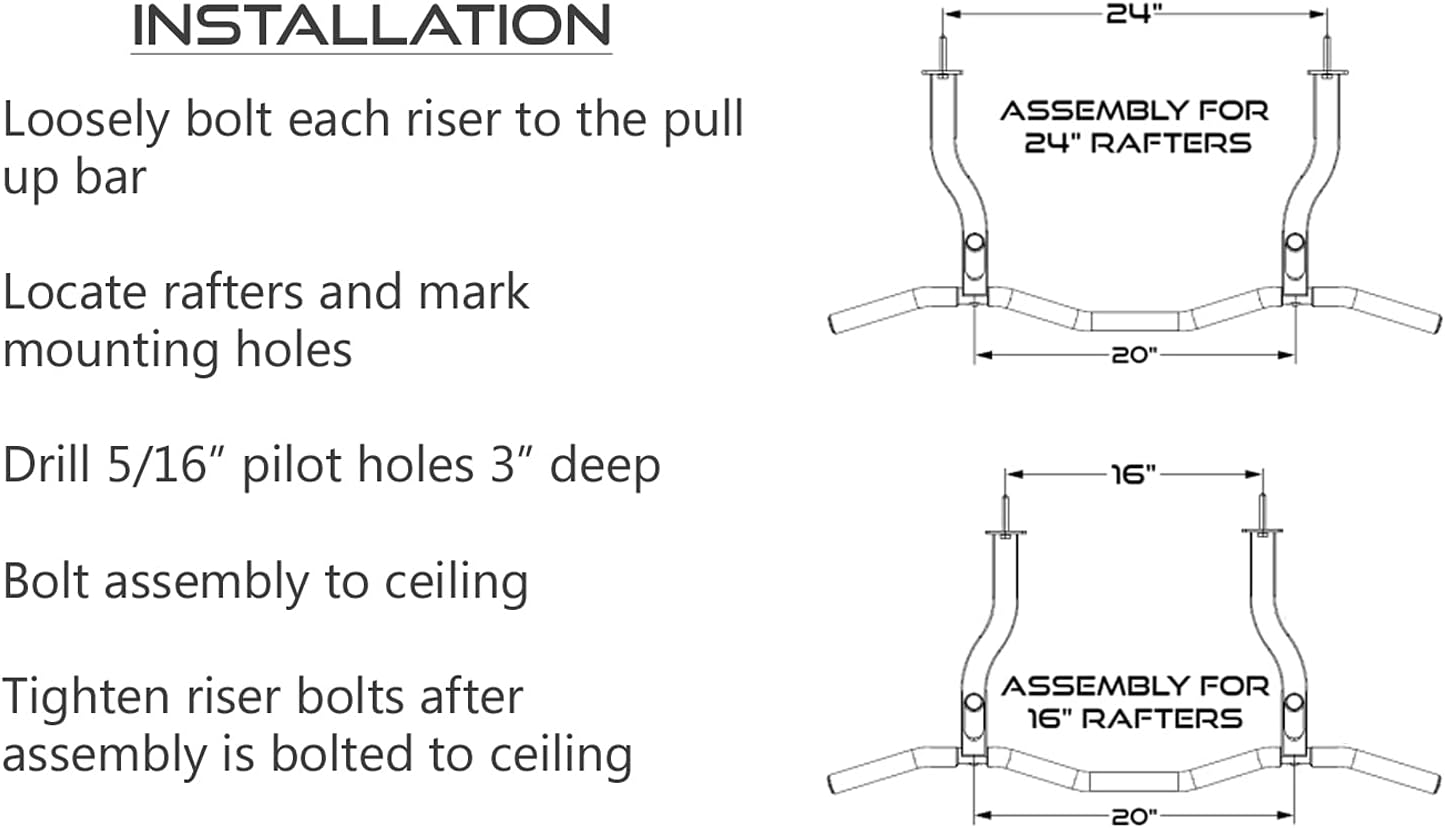 Ceiling Mount Pull Up Bar with Reversible Risers for 16 and 24 Inch Joists with Optimum Grip Spacing by Ultimate Body Press - Image 5