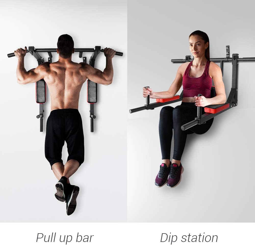 OneTwoFit Multifunctional Wall Mounted Pull Up Bar Chin Up bar Dip Station for Indoor Home Gym Workout, Power Tower Set Training Equipment Fitness Dip Stand Supports to 440 Lbs OT126 - Image 5