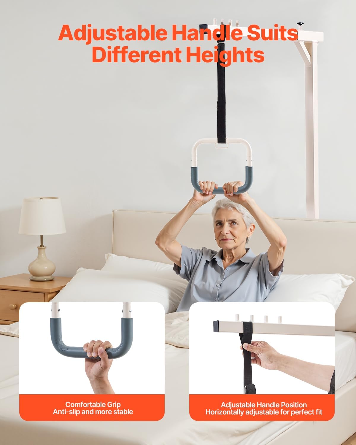 VEVOR Trapeze Bar for Bed Mobility, Heavy-Duty Steel Free Standing Trapeze Bar 250 LBS Weight Capacity, Hospital Bed Pull Up Assist for Elderly & Disabled, Ideal for Hospitals, Nursing Home, Home Care - Image 4
