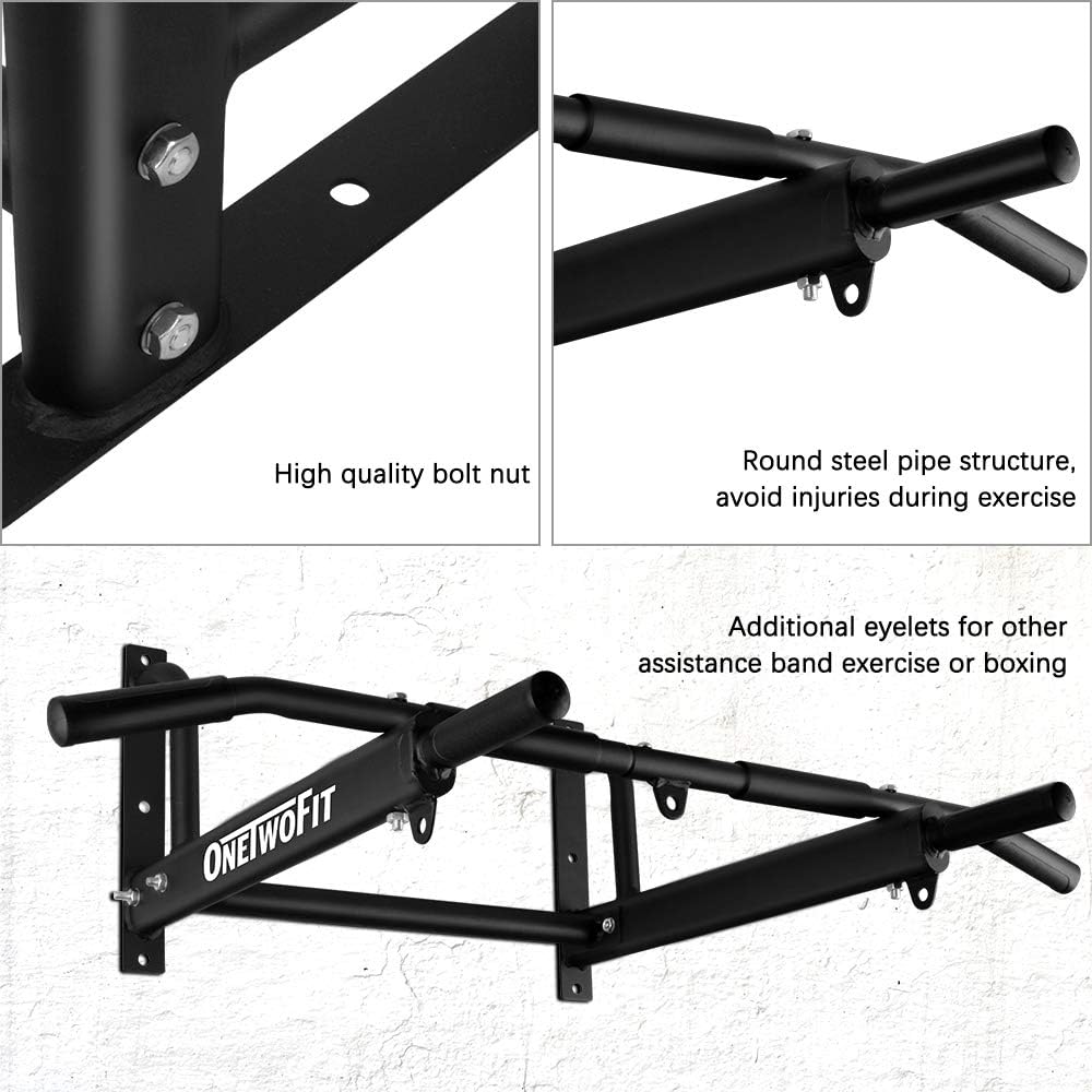OneTwoFit Wall Mounted Pull Up Bar with More Stable 6-hole design for Indoor and Outdoor Use, Maximum weight 440 Lbs OT103 - Image 6