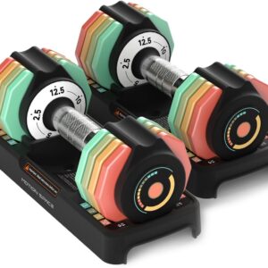 Adjustable Dumbbells Set 12.5LB/22.5LB Pair, 1-Sec Fast Adjustable 5 Weights by Turning Handle, Premium Comfort Non-slip Metal Dumbbells with Tray, Compact Size for Full Body Home Workout