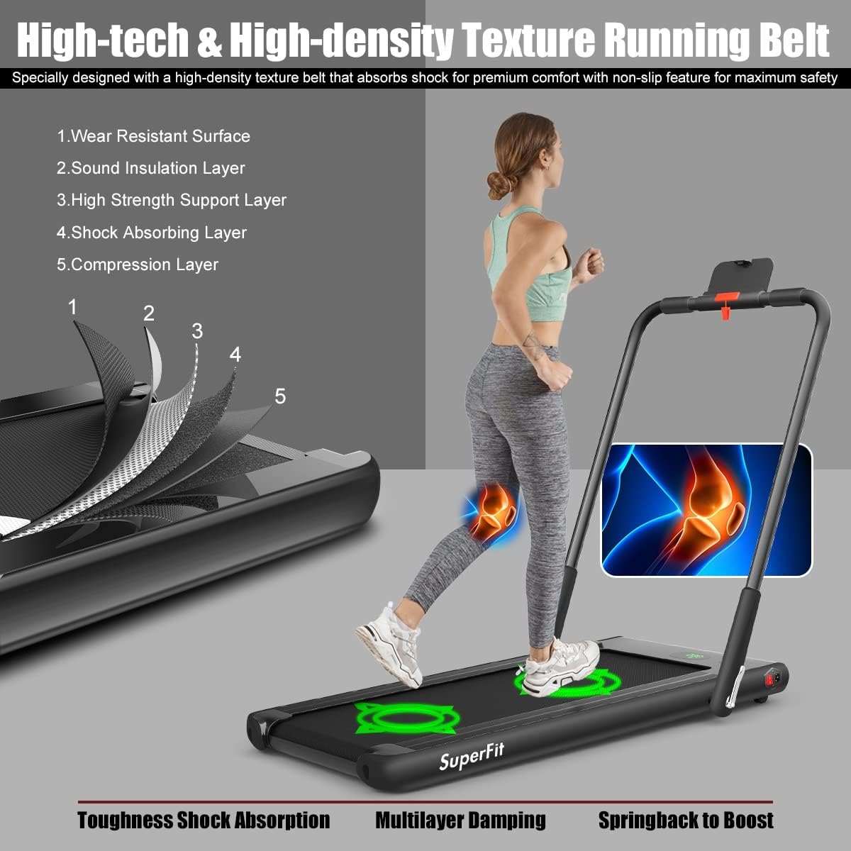 Goplus 2 in 1 Folding Treadmill, 2.25HP Under Desk Electric Superfit Treadmill, Installation-Free with APP Control, Remote Control, Bluetooth Speaker, LED Display, Walking for Home - Image 4