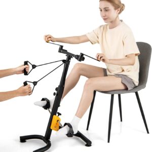 GYMAX Pedal Exerciser for Seniors, Hand Arm Leg and Knee Folding Pedal Exercise Bike with Adjustable Handgrip, Resistance and Height, Home Indoor Fitness Equipment for Rehabilitation