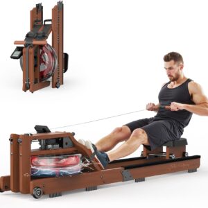 Water Rowing Machine for Home Use- Foldable Rower Machine 400LBS Weight Capacity with Dedicated Monitor & Comfortable Seat, Bluetooth APP