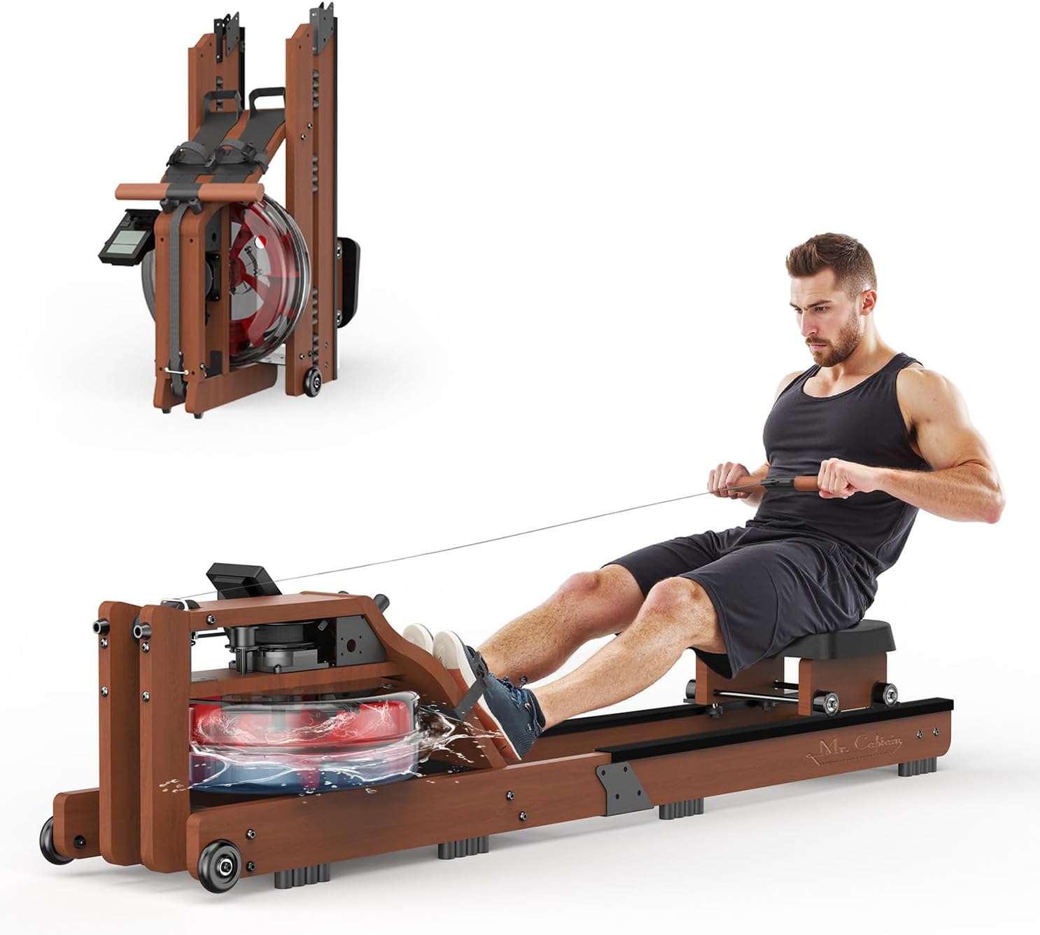Water Rowing Machine for Home Use- Foldable Rower Machine 400LBS Weight Capacity with Dedicated Monitor & Comfortable Seat, Bluetooth APP