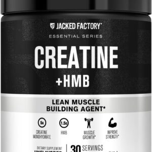 Jacked Factory Creatine Monohydrate + HMB – Creatine Dietary Sports Nutrition Bodybuilding Supplement for Men and Women – Muscle Growth, Increased Strength, Enhanced Energy – 30 Servings, Unflavoured