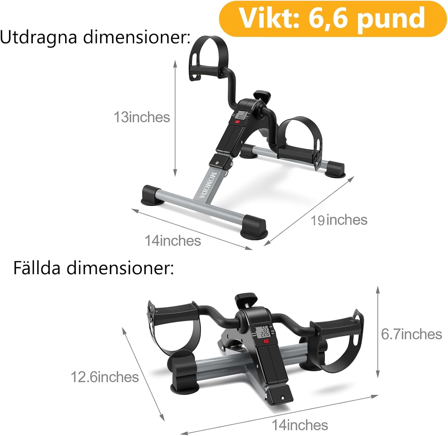 MOMODA Under Desk Pedal Exerciser Mini Bike for Leg/Arm - Foldable Peddler With LCD Display for Home/Office - Image 7