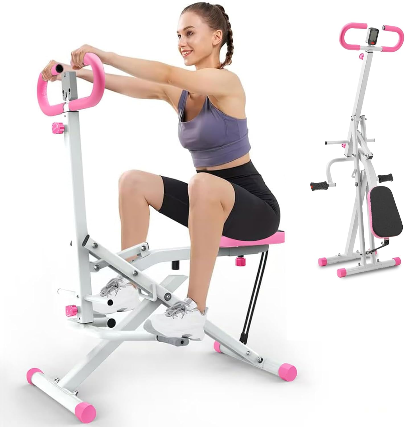 Squat Machine for Home, Squat Ride / Rowing Machine with Adjustable Resistance, Foldable Exercise Equipment, Glute & Leg Cardio Workout Machine
