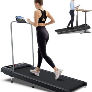 WELLFIT Auto Incline Folding Treadmill – 10% Incline Desk Walking Pad Treadmill with Handlebar, 400 lbs Heavy-Duty Capacity, Space-Saving Quiet Under-Desk Design for Home Office, Seniors & Fitness