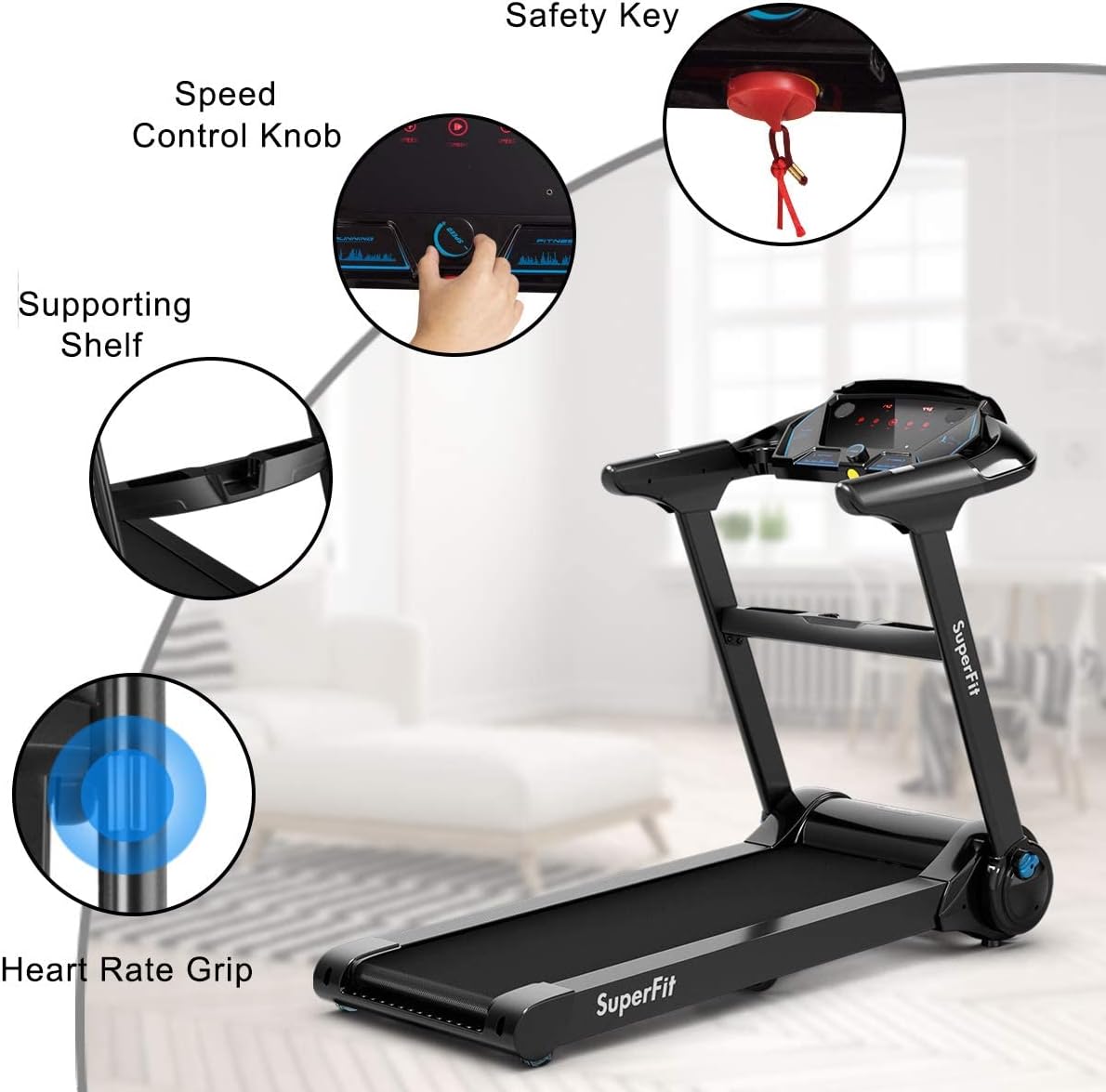 Goplus Folding Treadmill, Superfit Electric Portable Treadmill with Blue Tooth Speaker, APP Control and 16.5'' Wide Tread Belt, Running Jogging Machine for Home and Office Use - Image 7