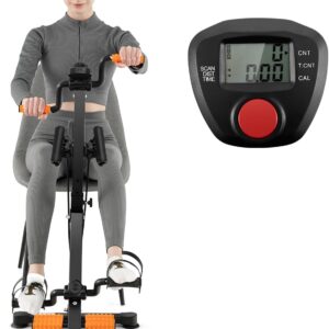 GYMAX Pedal Exercise Bike for Seniors, Hand Arm Leg and Knee Fitness Machine with Massage, LCD Monitor, Adjustable Height and Length for Total Body, Home Exercise Equipment for Elderly
