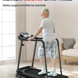 Redliro Walking Treadmill for Senior with Long Handrail, 300 lbs Capacity, Recovery Fitness Exercise Machine Foldable Treadmills for Home with Holder LCD Display, Holder for Phone & Cup