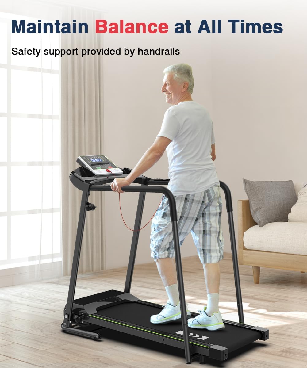 Redliro Walking Treadmill for Senior with Long Handrail, 300 lbs Capacity, Recovery Fitness Exercise Machine Foldable Treadmills for Home with Holder LCD Display, Holder for Phone & Cup - Image 2