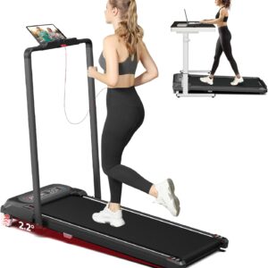 SubSunFolding Treadmill, Walking Pad with Handle, Under Desk Portable Treadmill for Home, Black/White