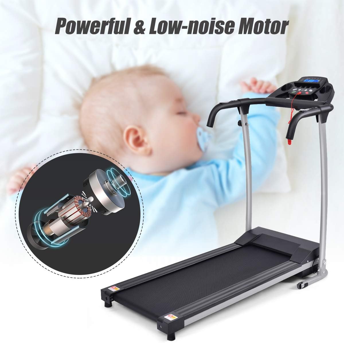 Goplus Foldable Treadmill, Freestanding Portable Treadmill with 12 Preset Programs, LCD Monitor, Built-in Wheels & Pulse Sensor, Folding Compact Treadmills for Home Small - Image 6