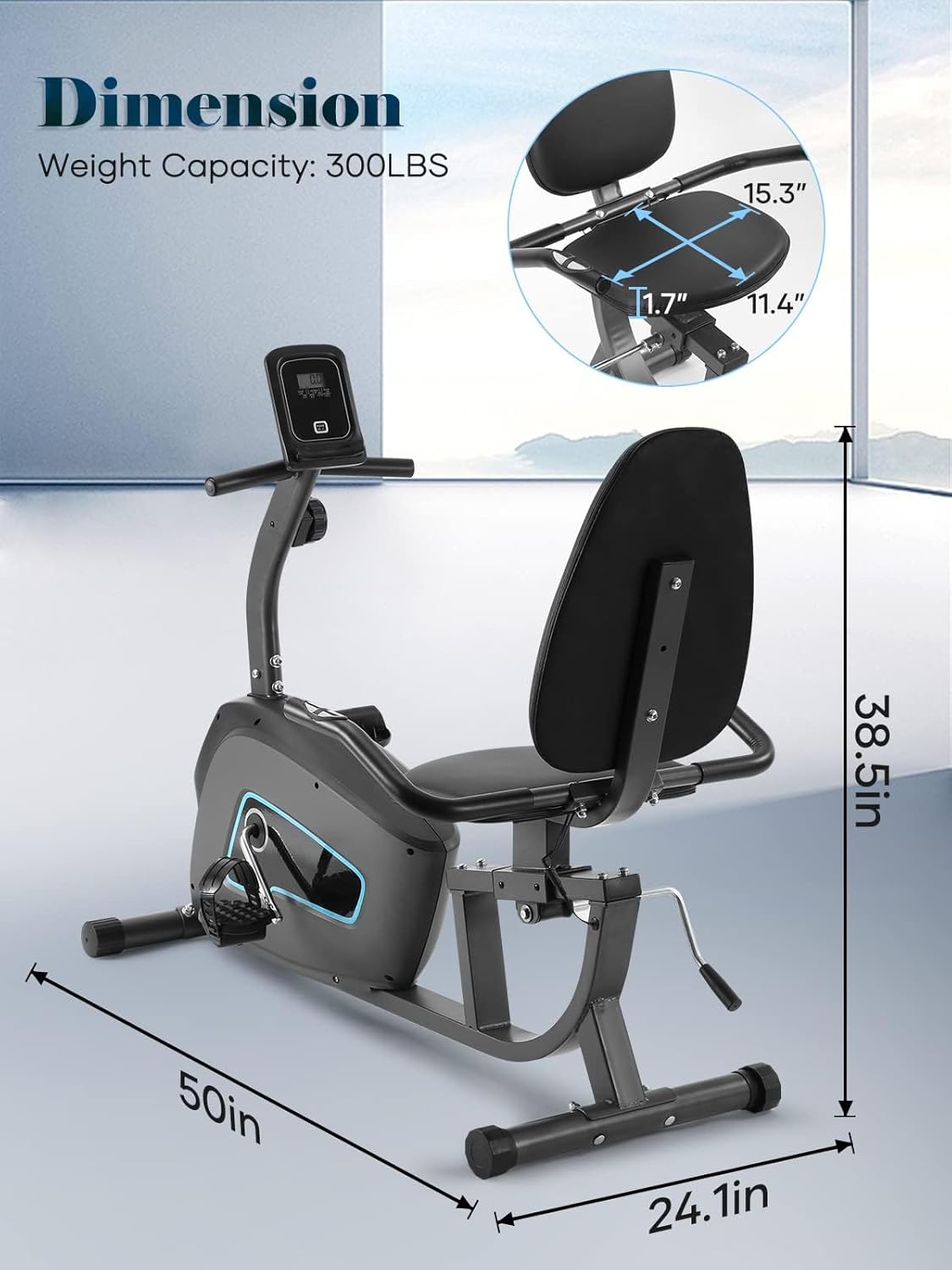 Exercise Bike Recumbent Exercise Bike for Home Stationary Bike Sturdy Quiet 8 Levels Large Comfortable Seat Heart Rate Handle & Device Holder 300 LB Weight Capacity - Image 7