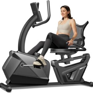 CURSOR FITNESS Recumbent Exercise Bike, Stationary Bikes for Home with Adjustable Seat, 400 LBS Capacity, 16-Level Magnetic Resistance Recumbent Exercise Bike for Home Gym Cardio Workout Training