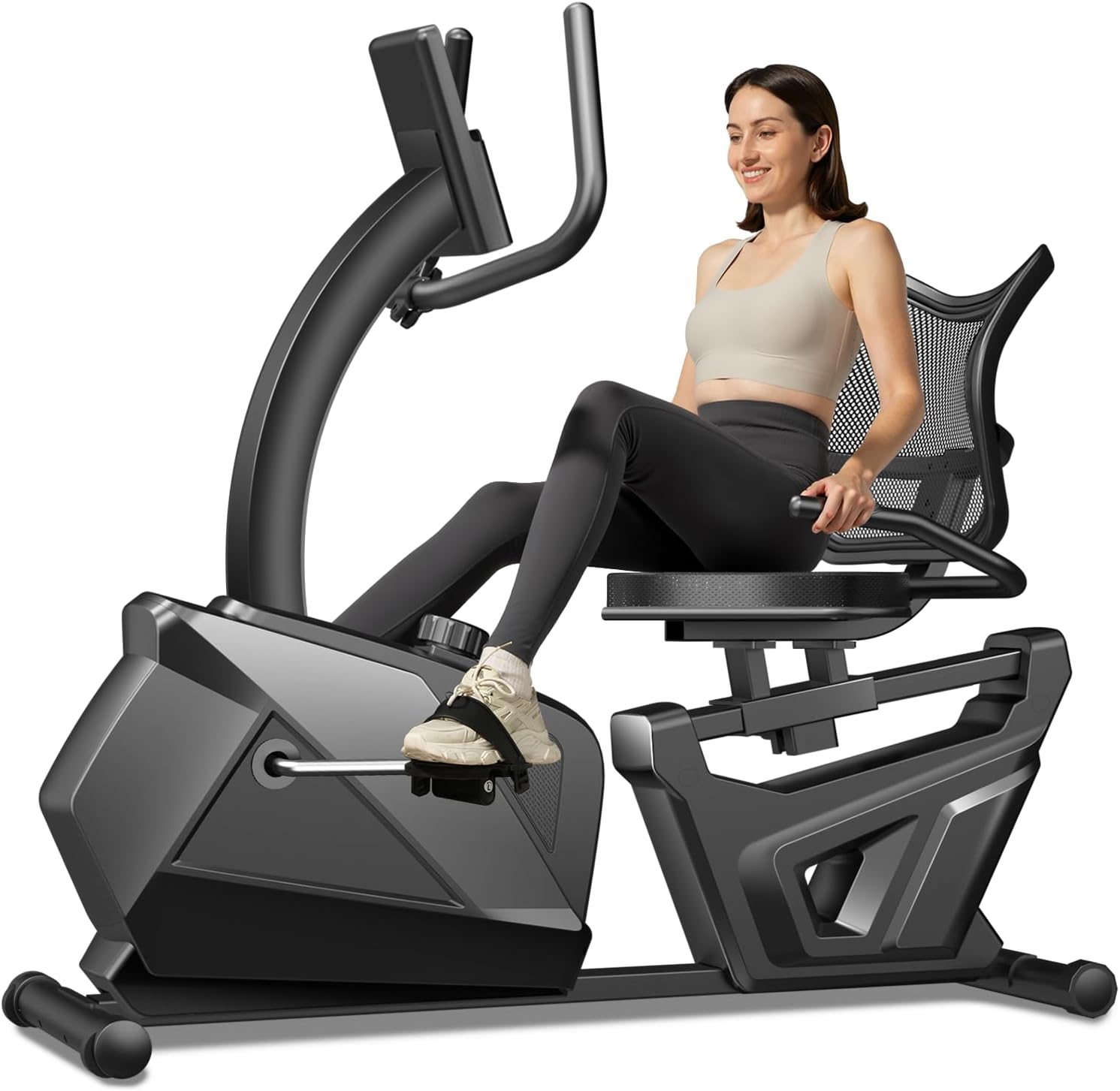 CURSOR FITNESS Recumbent Exercise Bike, Stationary Bikes for Home with Adjustable Seat, 400 LBS Capacity, 16-Level Magnetic Resistance Recumbent Exercise Bike for Home Gym Cardio Workout Training