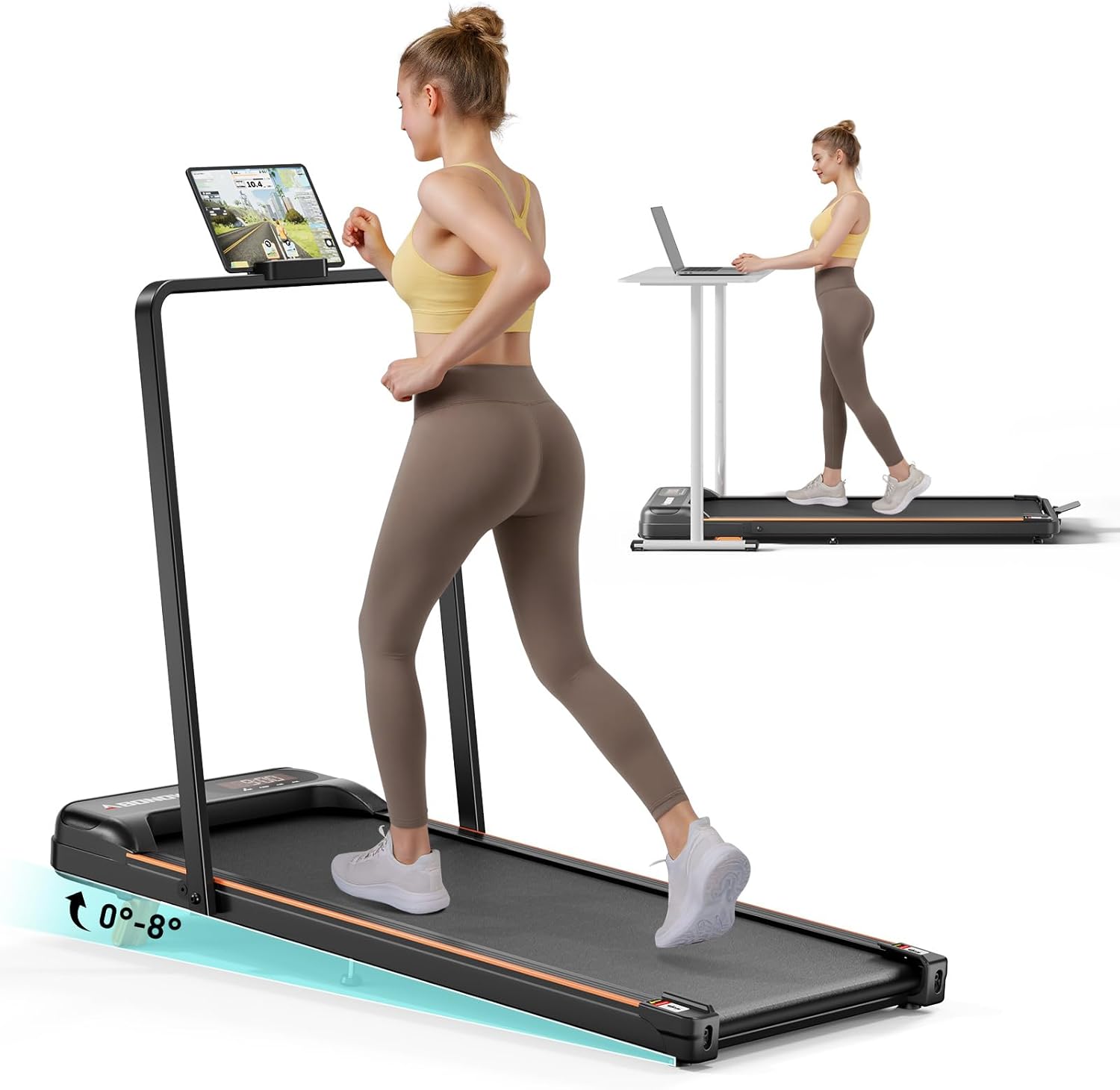 Walking Pad - 2.5 HP Walking Pad with Handle Bar, 2 in 1 Foldable Walking Pad with Incline, Small Treadmill with LED Display & Remote Control for Home Office Under Desk, 265 LBS Capacity