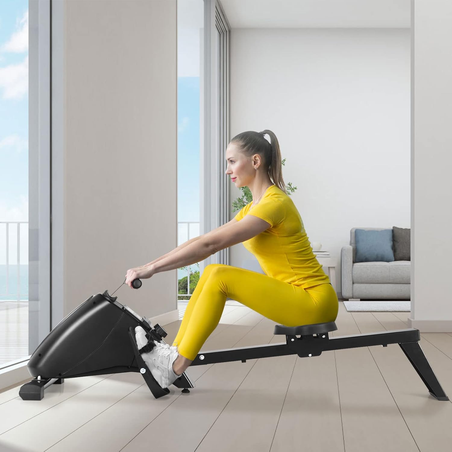 Goplus Magnetic Rowing Machine Foldable Exercise Rower with 10-Level Tension Resistance System, LCD Monitor, Transport Wheels, Full Body Exercise for Home - Image 9