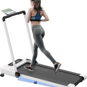 Walking Pad Treadmill with Handle Bar, 3.5HP Foldable Folding Treadmills with Incline, 3 in 1 Portable Under Desk Treadmills for Home Office Apartment with 330lbs, 17″ Running Pad
