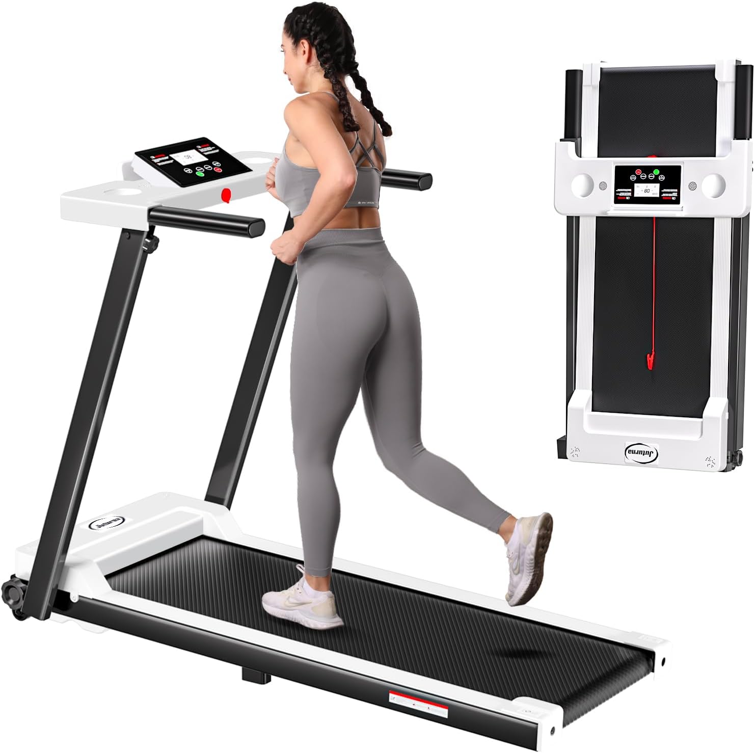 Treadmills for Home, Portable Foldable Treadmills for Home with 300 LBS Capacity and LED Display, 3.0 HP Walking Pad with Handle Bar (White)