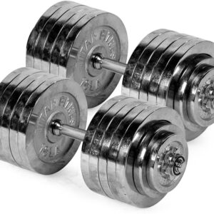 Titan Fitness 200 LB Adjustable Chrome Dumbbell Set, Pair of 100 LB Dumbbells, Durable Chrome Plates, Medium Knurl Grip Handles, Includes Four Star Collars, Space-Saving Home Gym Equipment