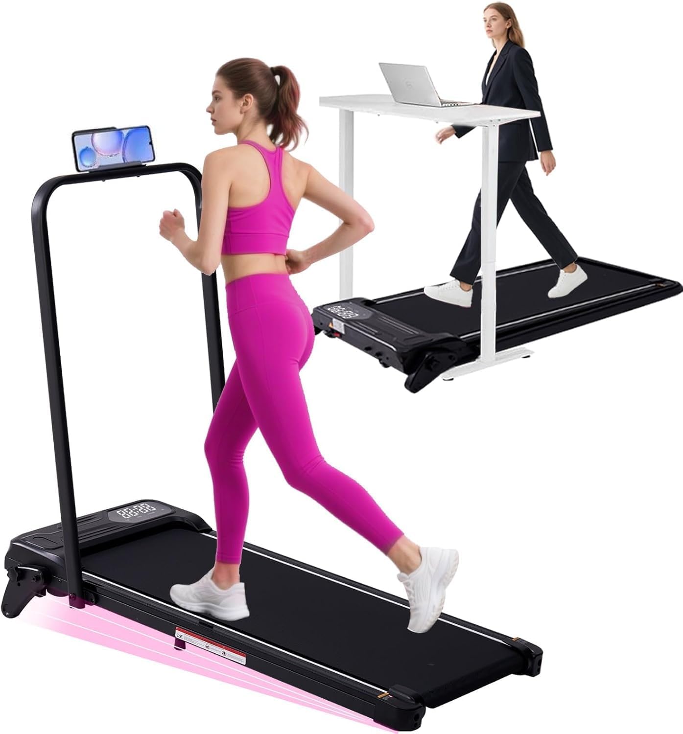Electric Walking Pad Treadmill with Adjustable Incline and Handle Bar, 3.5HP Small PortableTreadmills for Home Office Small, 4 in 1 Folding Foldable Treadmill with Handles, 0.6-7.6MPH, 350LBS