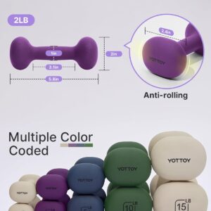 YOTTOY Weights Dumbbells Set for Women,2-15 Pound Dumbbells Set of 2, Non-Slip Hand Weights for Home Workouts, Portable Strength Training Neoprene dumbbells