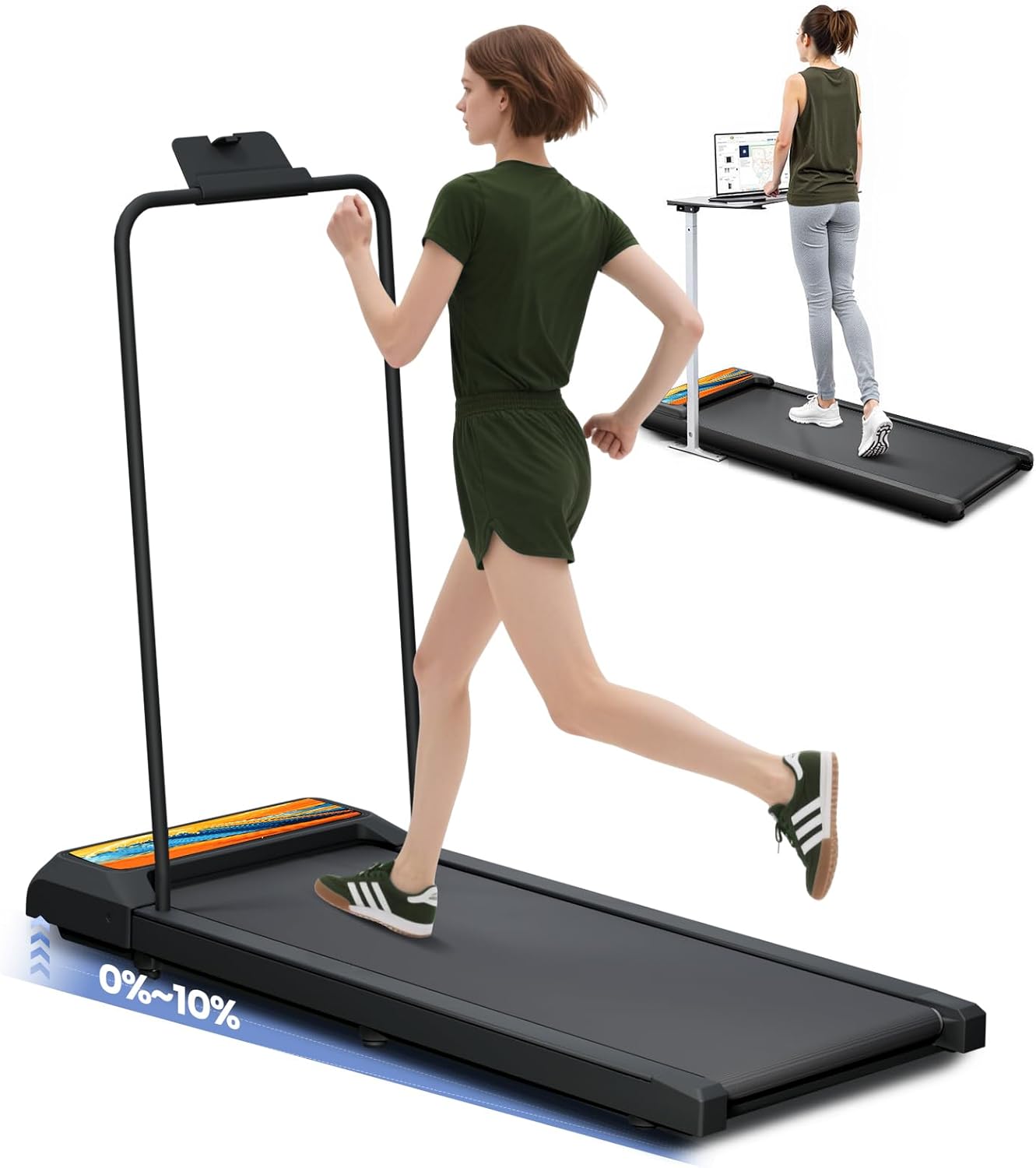 Walking Pad with Handle Bar, 2.5HP Walking Pad Treadmill with Incline, Portable Under Desk Treadmill for Home, 300LBS Capacity, Remote Control, Large LED Display