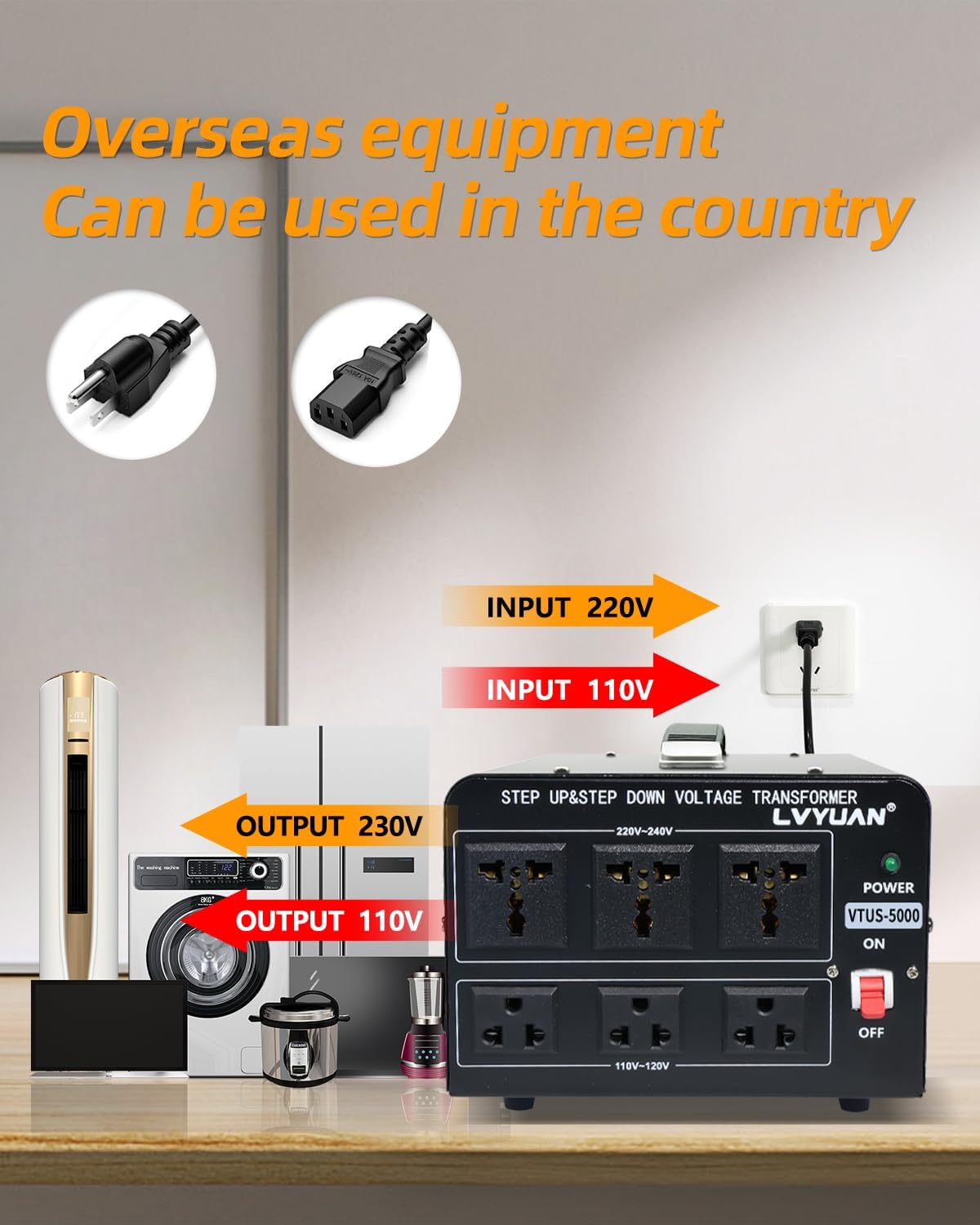 LVYUAN 5000 Watt Voltage Converter Transformer Heavy Duty Step Up/Down AC 110V/120V/220V/240V Power Converter with 3 US Outlets, 3 Universal Outlets, Resettable Circuit Breaker Protection - Image 4