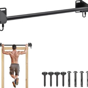 SELEWARE Wall Mounted Pull Up Bar, Heavy Duty Chin Up Bar for Doorway, Multifunctional Home Gym Workout Equipment with Resistance Band Hooks, Supports Up to 440 lbs