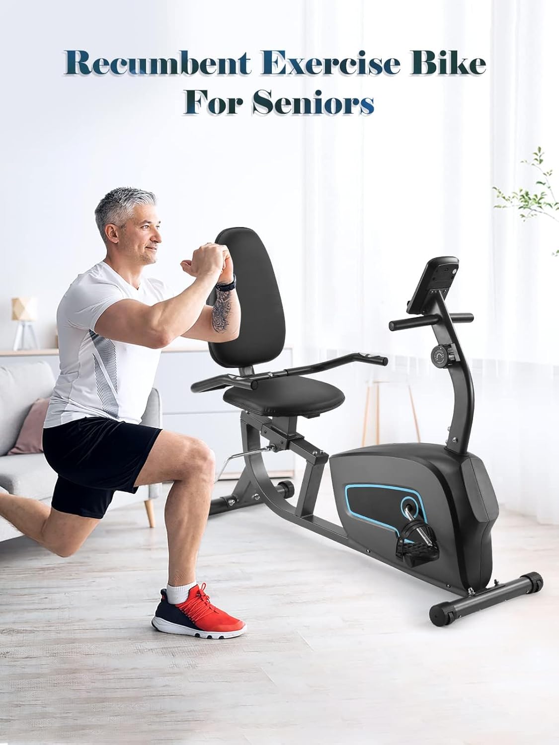 Exercise Bike Recumbent Exercise Bike for Home Stationary Bike Sturdy Quiet 8 Levels Large Comfortable Seat Heart Rate Handle & Device Holder 300 LB Weight Capacity - Image 2