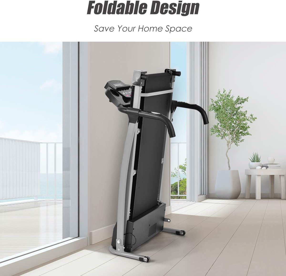 Goplus Foldable Treadmill, Freestanding Portable Treadmill with 12 Preset Programs, LCD Monitor, Built-in Wheels & Pulse Sensor, Folding Compact Treadmills for Home Small - Image 5